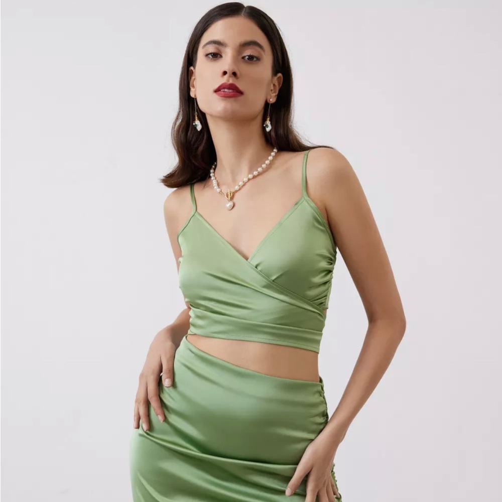 NWT Satin Green Skirt and Matching Crop Set